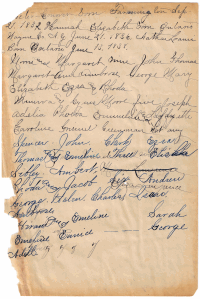 Grinnel Genealogy dated 1887 family Bible record back of page
